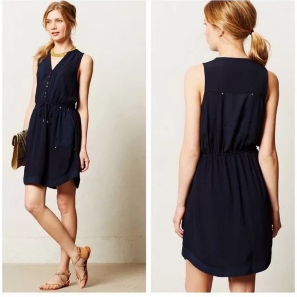 Maeve medium navy blue sleeveless drawstring pocket dress